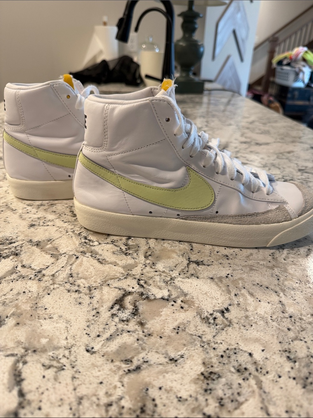 Nike White High-Top Sneakers with Light Yellow Swoosh